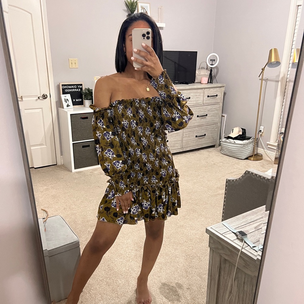 Green Floral Off The Shoulder Dress